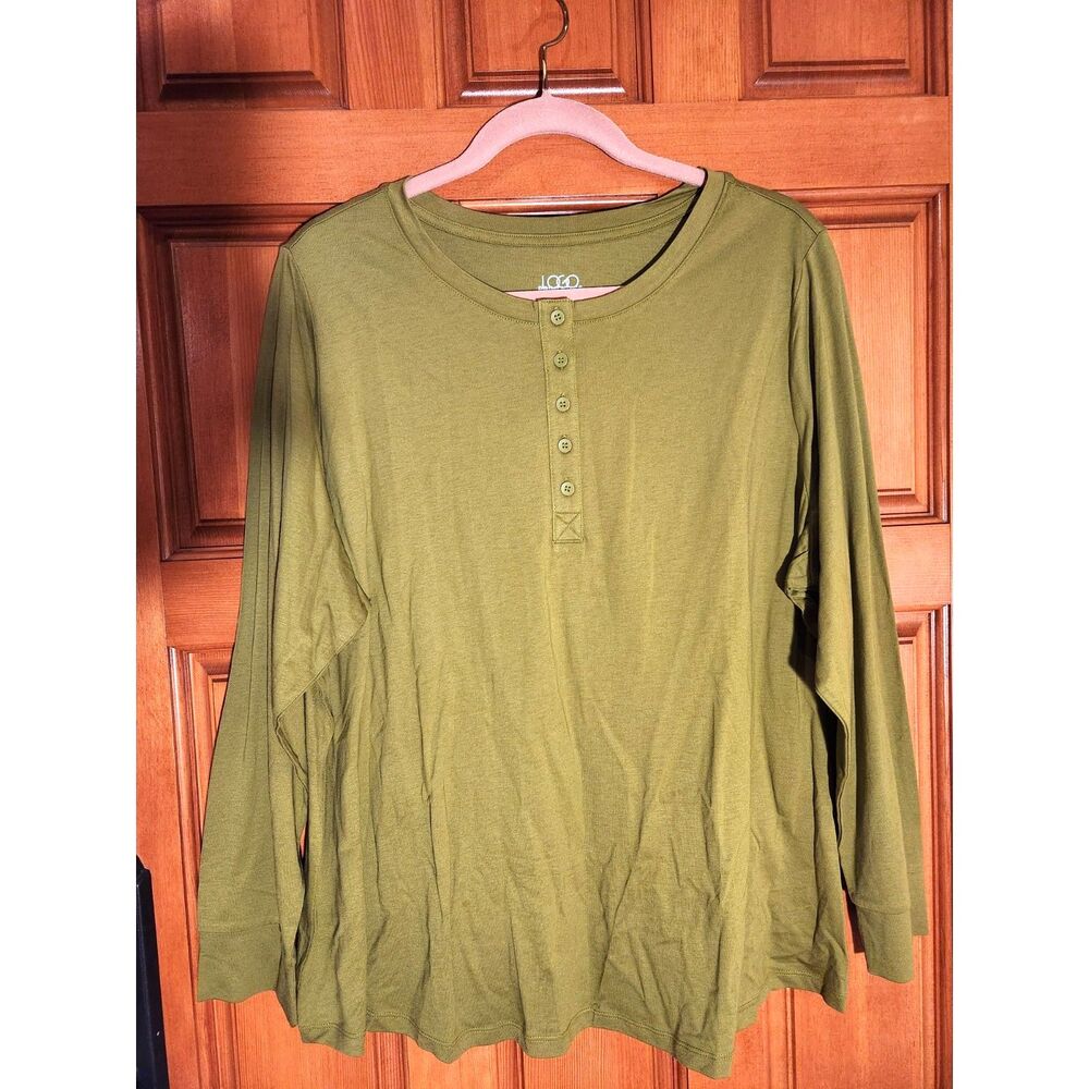 LOGO by Lori Goldstein Principles Olive Green Top Long Sleeve Size 2XL NWOT